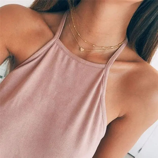 Elegant and Simple Multi-Layer Necklaces in Silver and Gold for Women and Girls