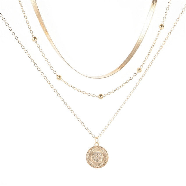 Elegant and Simple Multi-Layer Necklaces in Silver and Gold for Women and Girls