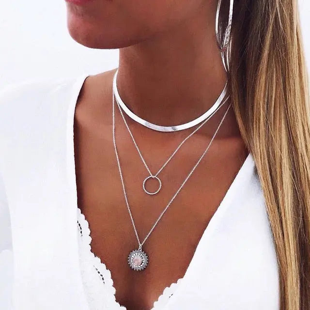 Elegant and Simple Multi-Layer Necklaces in Silver and Gold for Women and Girls