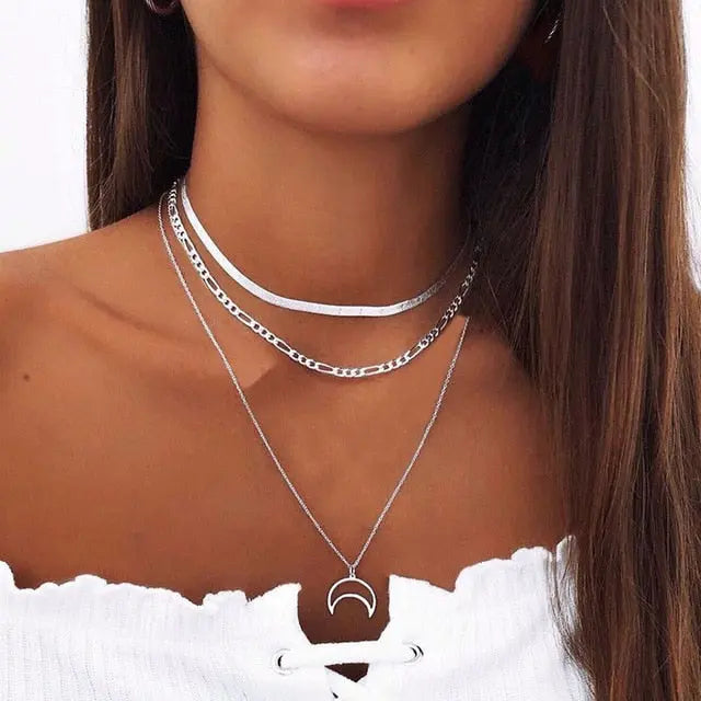 Elegant and Simple Multi-Layer Necklaces in Silver and Gold for Women and Girls