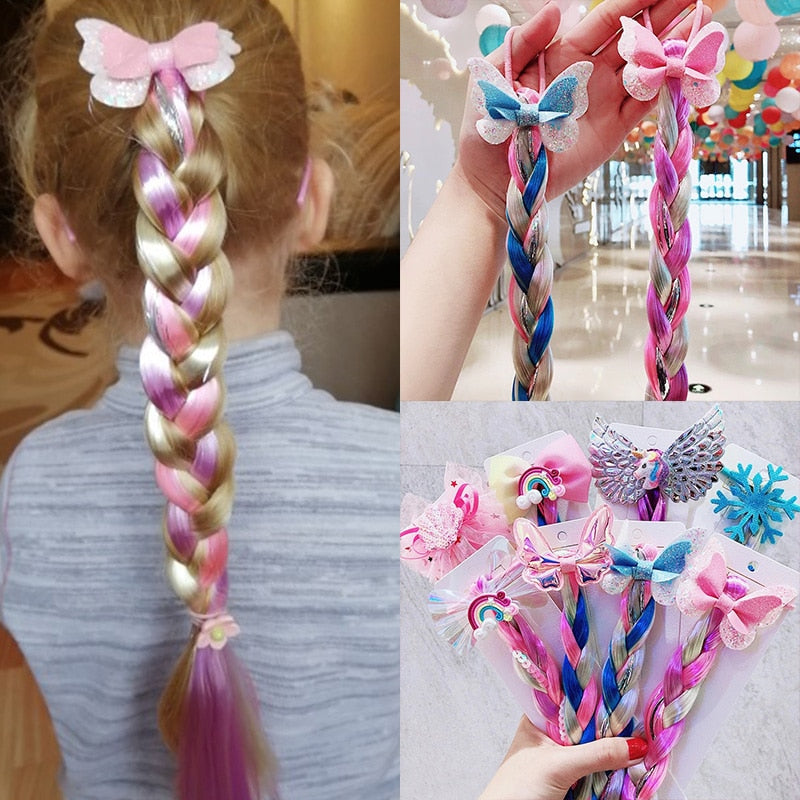 Colorful Braid Ponytail Holder With Rubber Band Attachment for Girls
