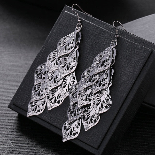 Dangle/Drop Earrings for Women and Girls - One of a Kind Designs in Leaf Pattern in Gold, Silver and Black