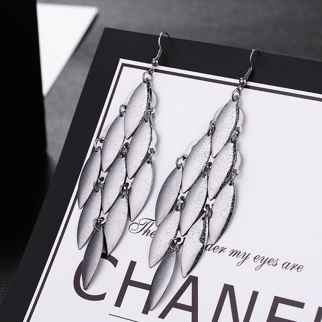 Dangle/Drop Earrings for Women and Girls - One of a Kind Designs in Leaf Pattern in Gold, Silver and Black