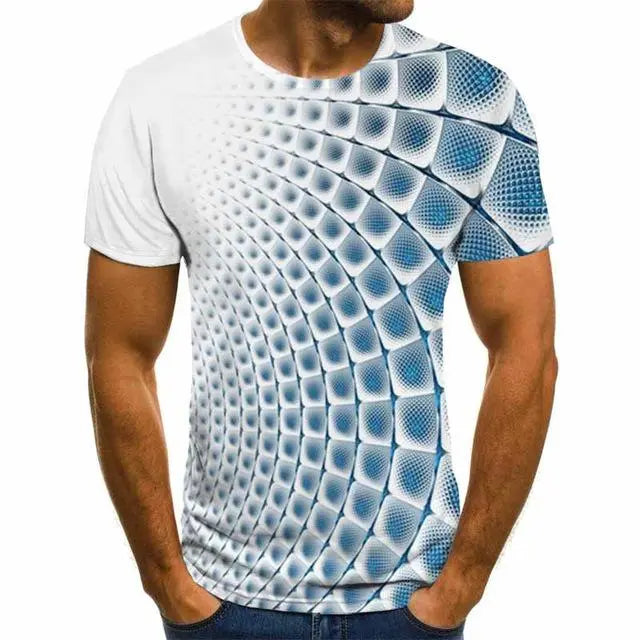 Three-Dimensional Intricate Vortex Tees for Men and Boys, O-Neck and Short Sleeves