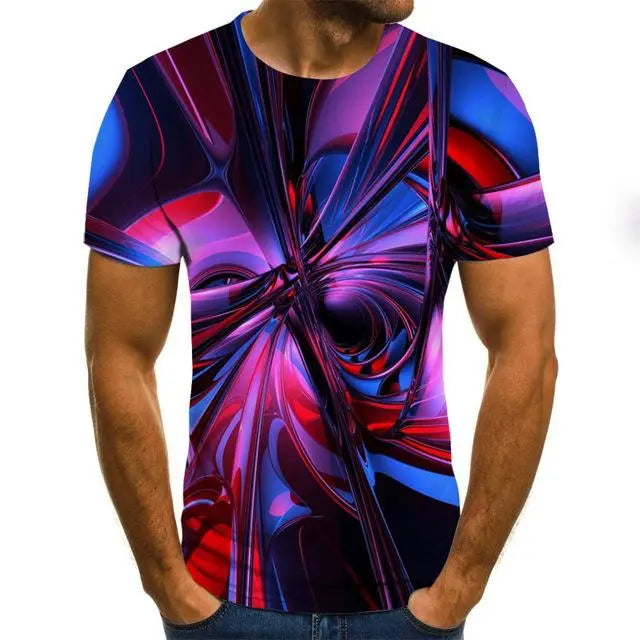 Three-Dimensional Intricate Vortex Tees for Men and Boys, O-Neck and Short Sleeves