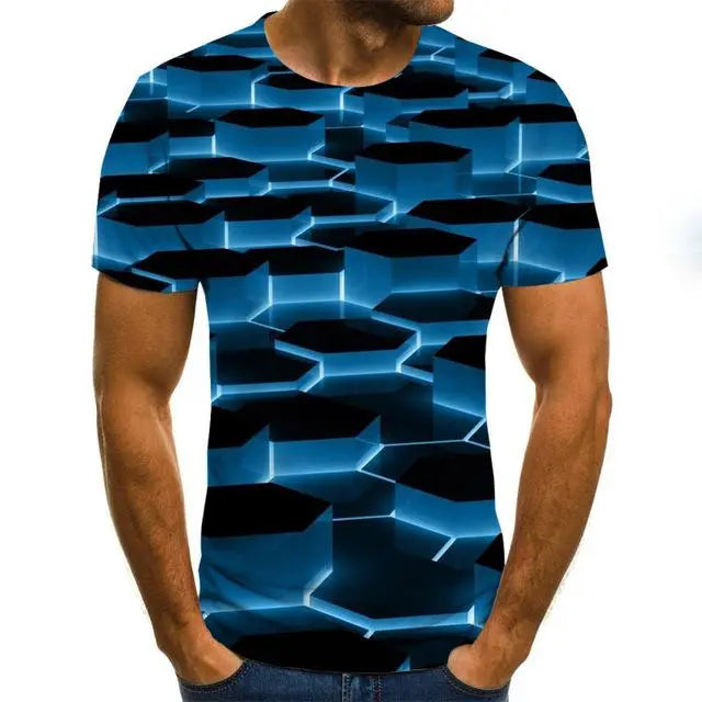 Three-Dimensional Intricate Vortex Tees for Men and Boys, O-Neck and Short Sleeves