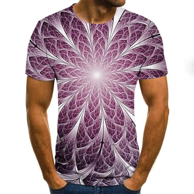Three-Dimensional Intricate Vortex Tees for Men and Boys, O-Neck and Short Sleeves