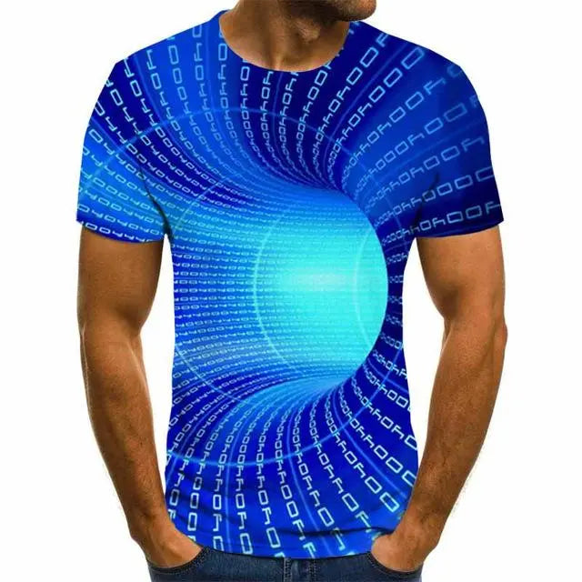 Three-Dimensional Intricate Vortex Tees for Men and Boys, O-Neck and Short Sleeves