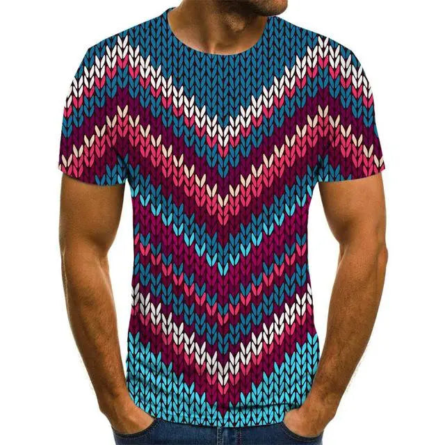 Three-Dimensional Intricate Vortex Tees for Men and Boys, O-Neck and Short Sleeves