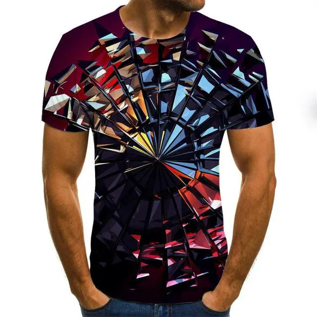 Three-Dimensional Intricate Vortex Tees for Men and Boys, O-Neck and Short Sleeves