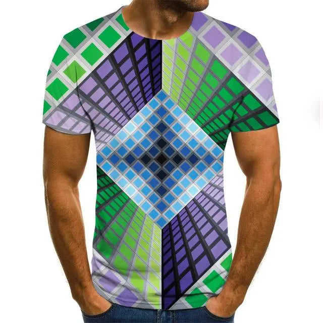 Three-Dimensional Intricate Vortex Tees for Men and Boys, O-Neck and Short Sleeves