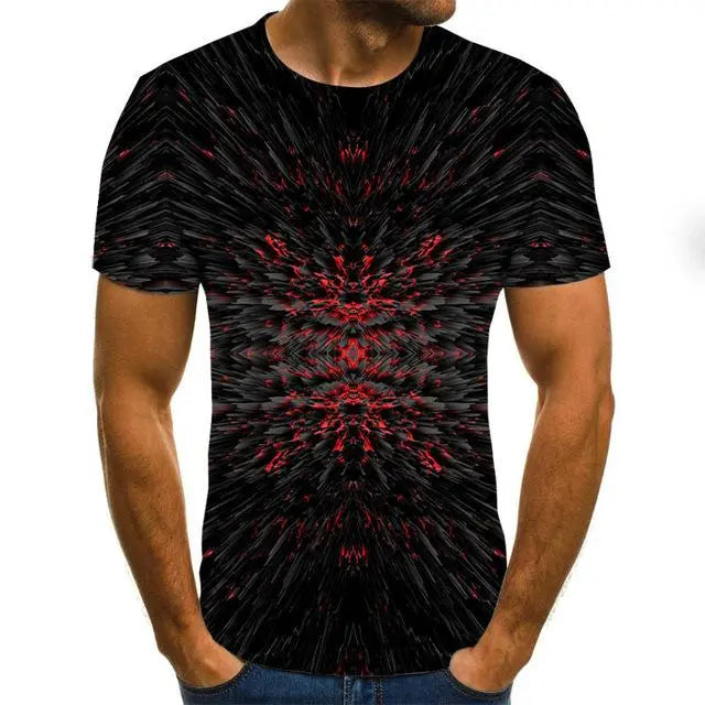 Three-Dimensional Intricate Vortex Tees for Men and Boys, O-Neck and Short Sleeves