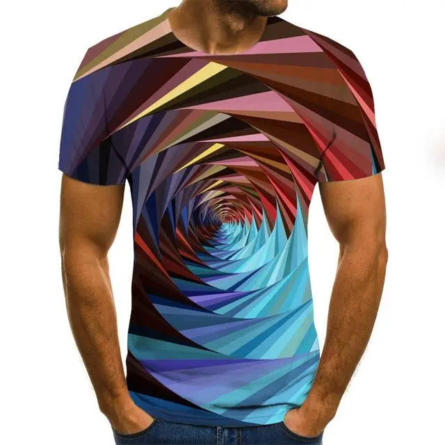 Three-Dimensional Intricate Vortex Tees for Men and Boys, O-Neck and Short Sleeves