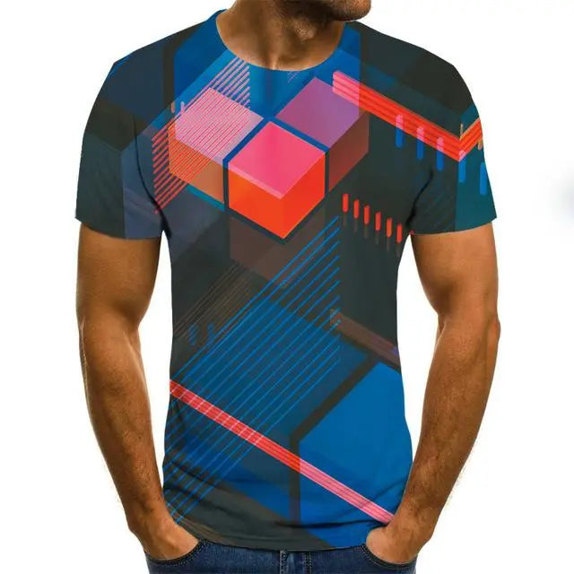 Three-Dimensional Intricate Vortex Tees for Men and Boys, O-Neck and Short Sleeves