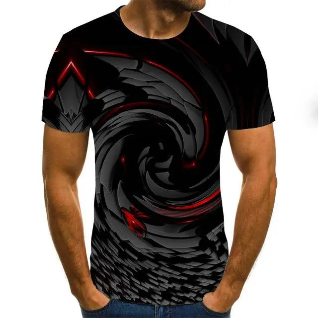 Three-Dimensional Intricate Vortex Tees for Men and Boys, O-Neck and Short Sleeves