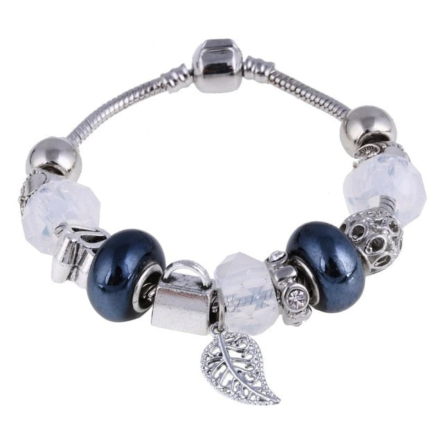 Silver Crystal Charm Bracelet for Women and Girls With Lobster Claw Clasp