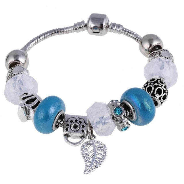 Silver Crystal Charm Bracelet for Women and Girls With Lobster Claw Clasp
