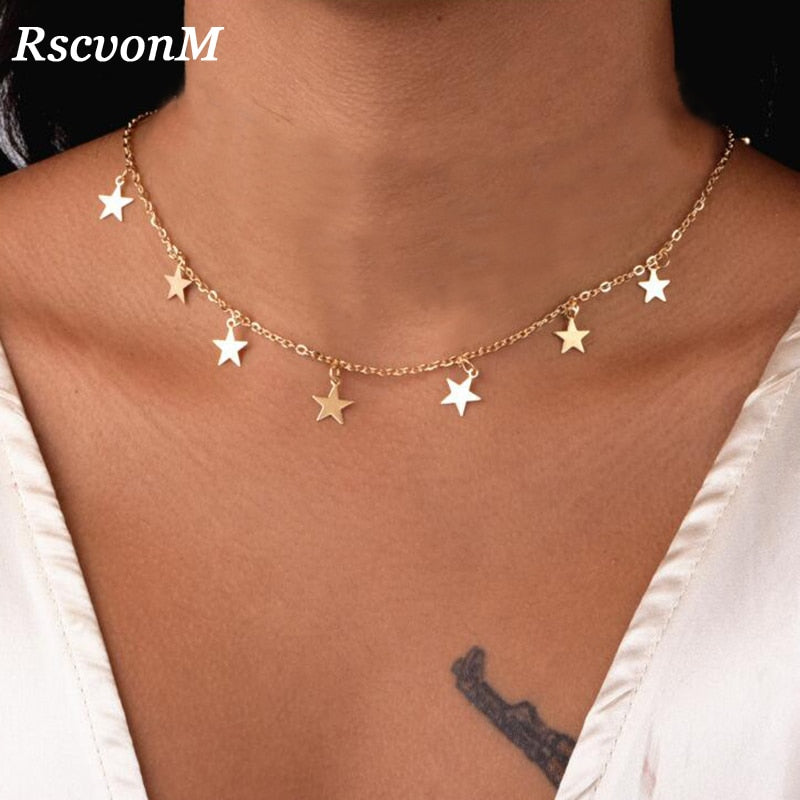 Star/Heart Pendant Necklace for Women and Girls - Chain Link in Gold