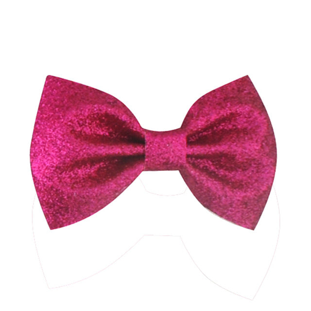 3 Inch Glitter/Synthetic Leather Bow/Hair Clips in 12 Colors for Girls