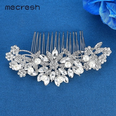 Crystal and Rhinestone Wedding Hair Combs for Women and Girls in a Flower/Leaf Pattern