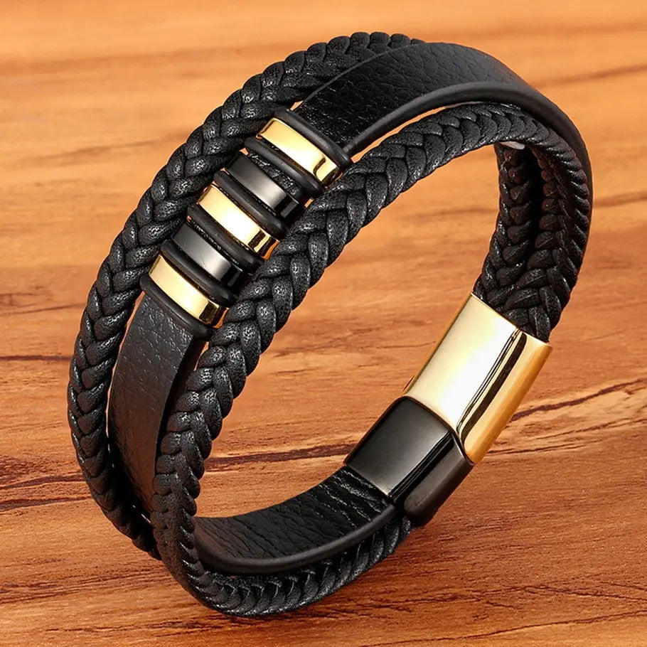 Punk Style Design Genuine Leather Bracelet for Men and Boys With Magnetic Clasp