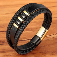 Punk Style Design Genuine Leather Bracelet for Men and Boys With Magnetic Clasp