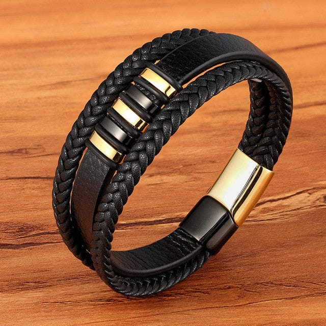 Punk Style Design Genuine Leather Bracelet for Men and Boys With Magnetic Clasp