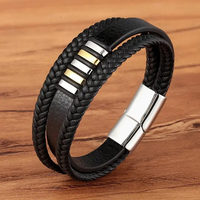 Punk Style Design Genuine Leather Bracelet for Men and Boys With Magnetic Clasp