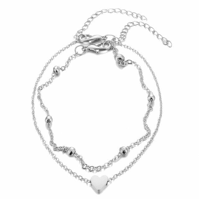 Heart Shaped Anklets for Women and Girls - Barefoot Sandal Jewelry in Gold and Silver
